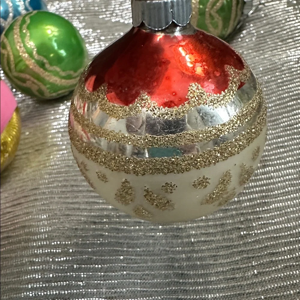 Shiny Brite‎ Vintage Ornament Bundle Retro Christmas Six Ornaments & Box